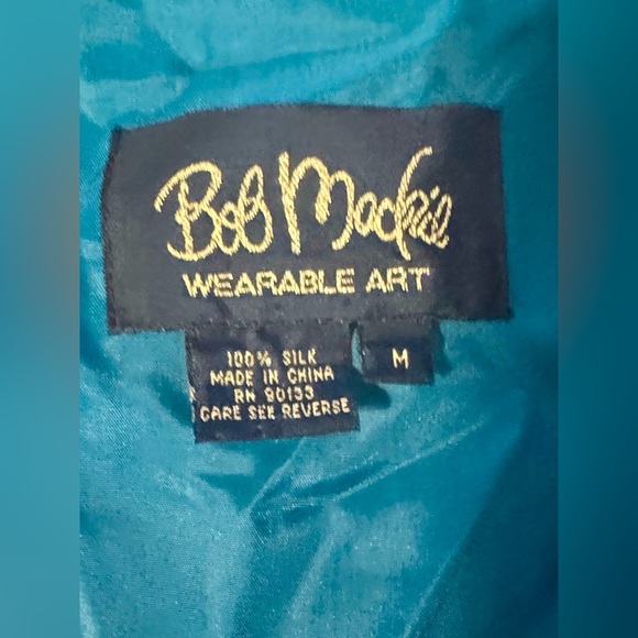 BOB MACKIE 🌟 Wearable Art 100% Silk Vintage wind breaker, emerald green, teal M - Picture 6 of 9